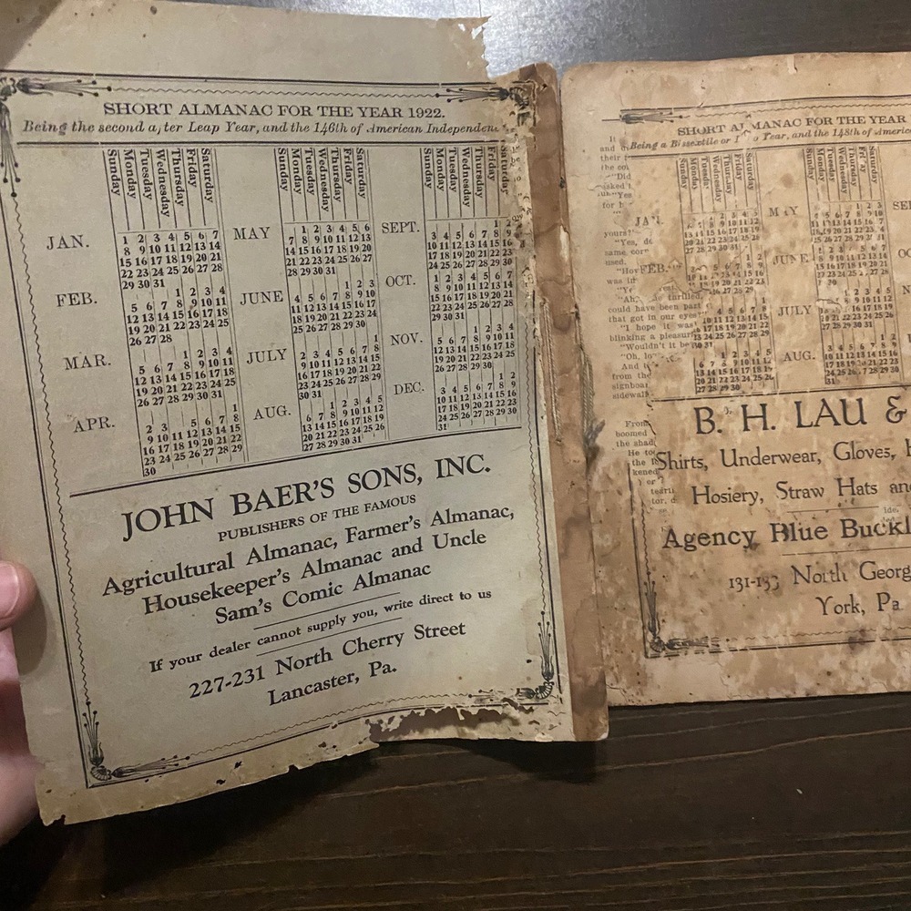 9 Antique Agricultural Almanacs 1920-1922 1924-1929 John Baer's Sons Lancaster - Picture 10 of 16